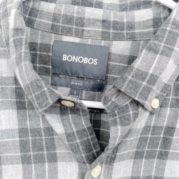 Bonobos Menswear Slim Fit Plaid Flannel Button Down Shirt Gray Size L - Picture 7 of 7